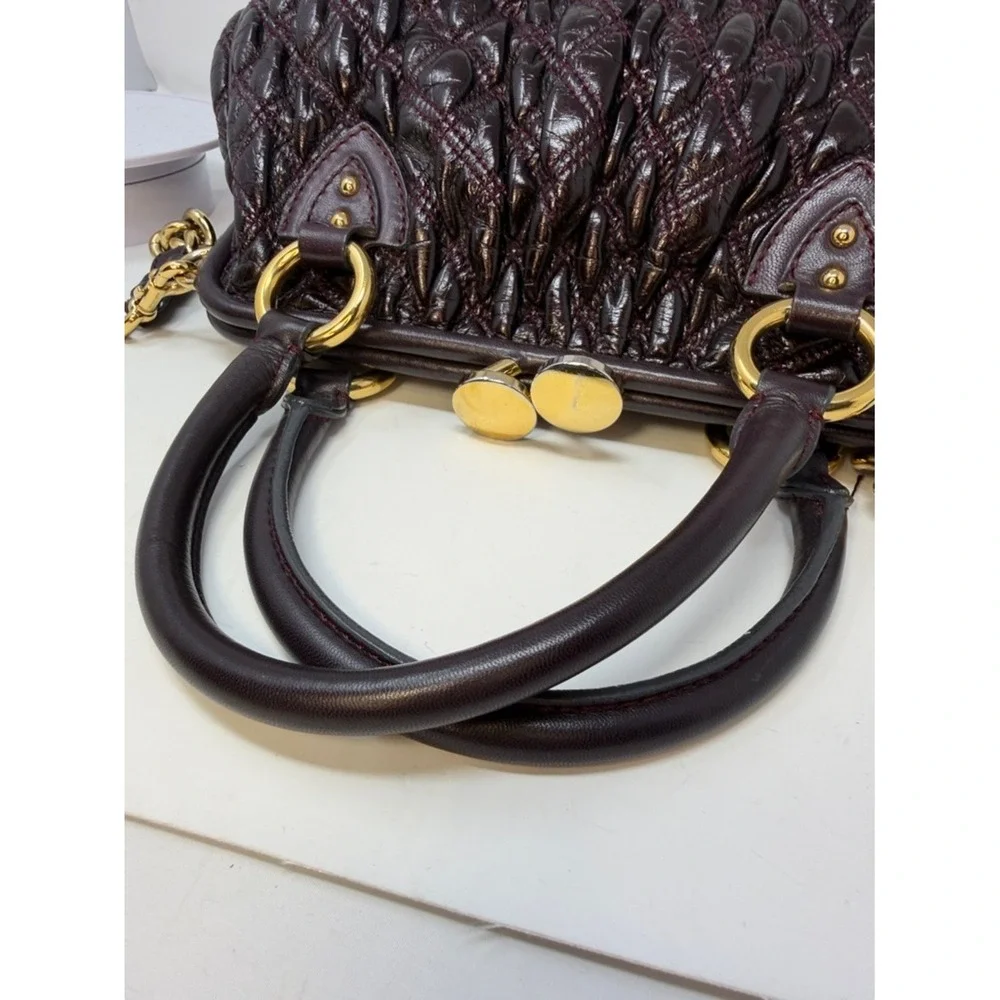 Marc Jacobs Quilted Leather Stam Bag Deep Plum Maroon Contrast Stitch Fall 2007